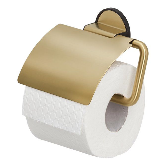 Tune Toiletrolhouder met klep Messing geborsteld / Zwart