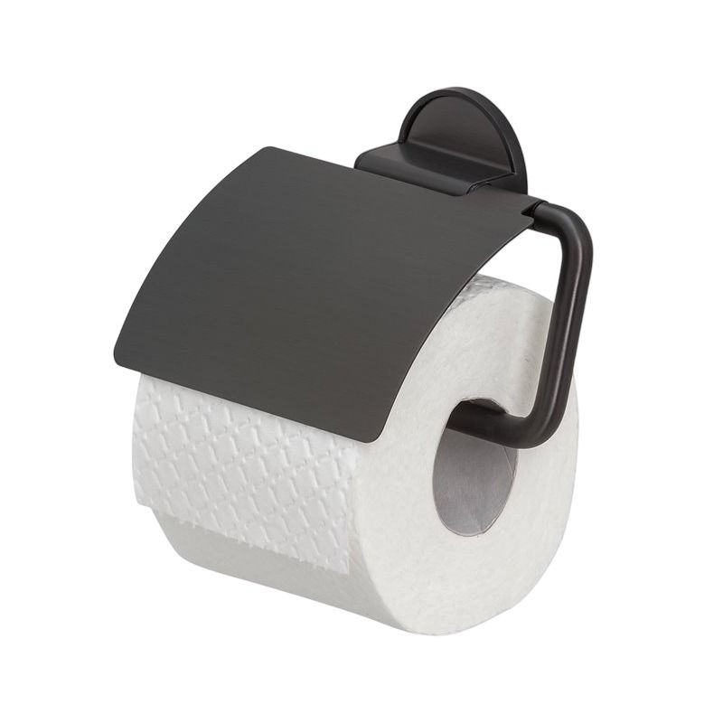 Tune Toiletrolhouder met klep Zwart metaal geborsteld / Zwart
