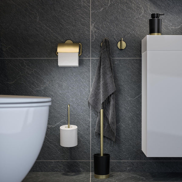 Tune Toiletborstel met houder vrijstaand Messing geborsteld / Zwart
