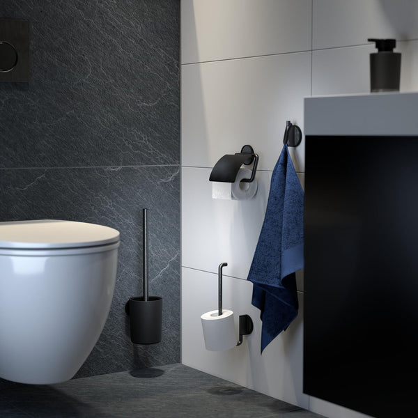 Tune Toiletborstel met houder Zwart metaal geborsteld / Zwart