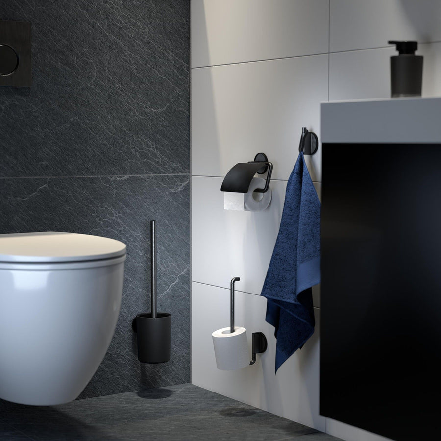Tune Toiletborstel met houder Zwart metaal geborsteld / Zwart