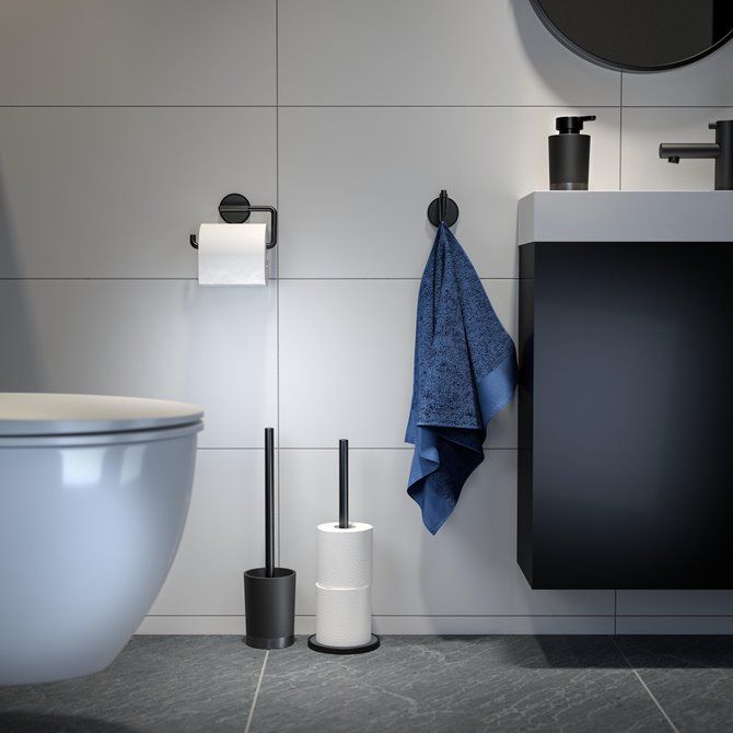 Tune Toiletborstel met houder vrijstaand Zwart metaal geborsteld / Zwart