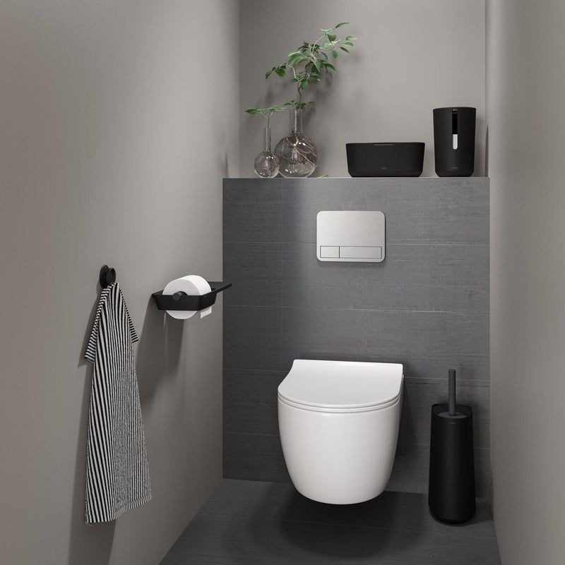 Tess Toiletborstelhouder met opbergfunctie vrijstaand en Swoop® borstel flexibel Zwart / Antraciet