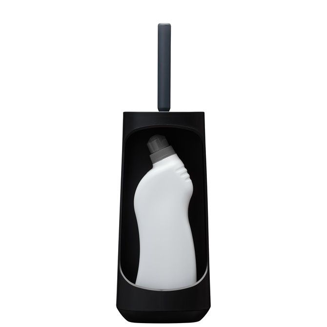 Tess Toiletborstelhouder met opbergfunctie vrijstaand en Swoop® borstel flexibel Zwart / Antraciet