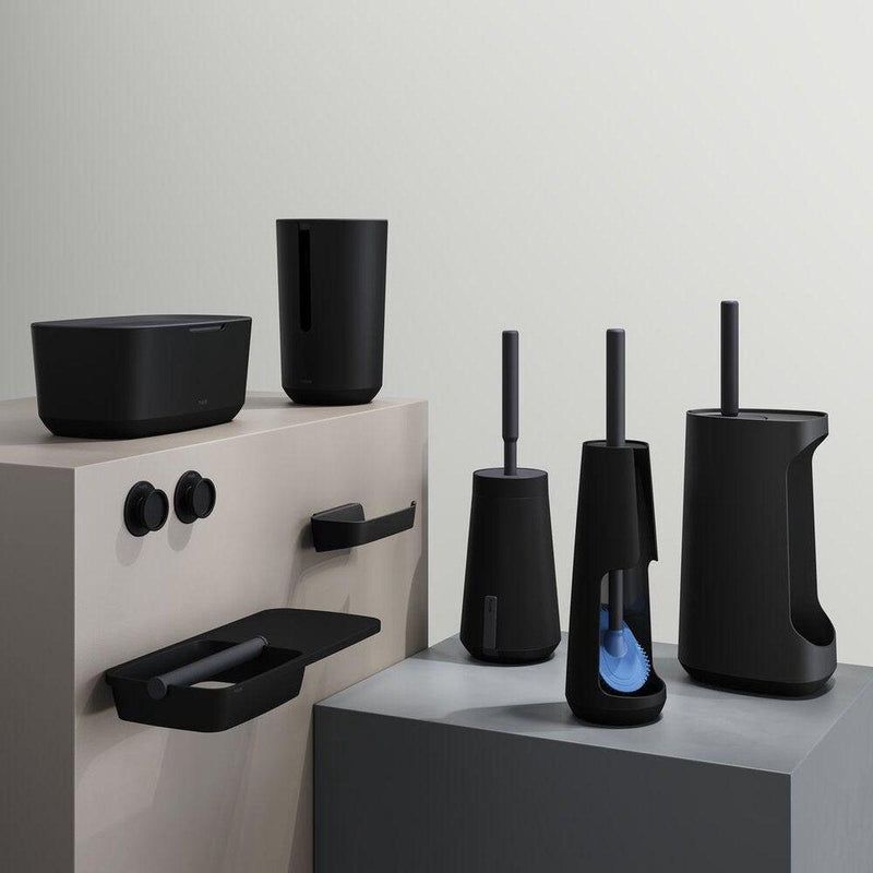Tess Toiletborstelhouder met opbergfunctie vrijstaand en Swoop® borstel flexibel Zwart / Antraciet