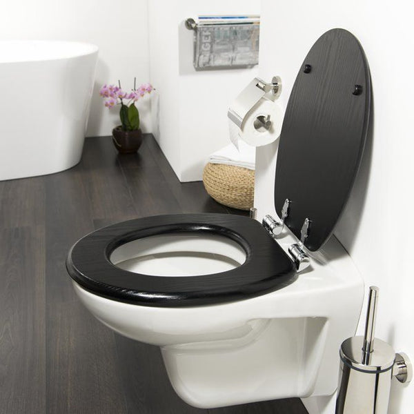 Blackwash Toiletbril met deksel MDF Zwart
