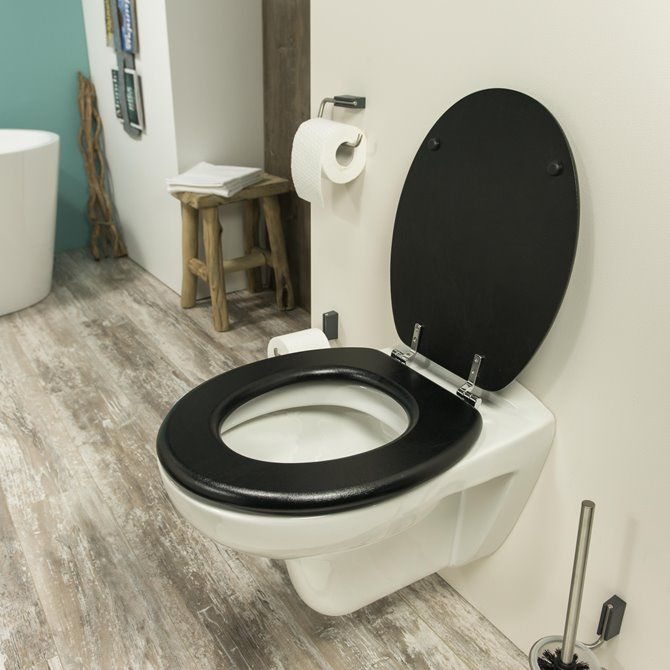 Leatherlook Toiletbril met deksel MDF Zwart