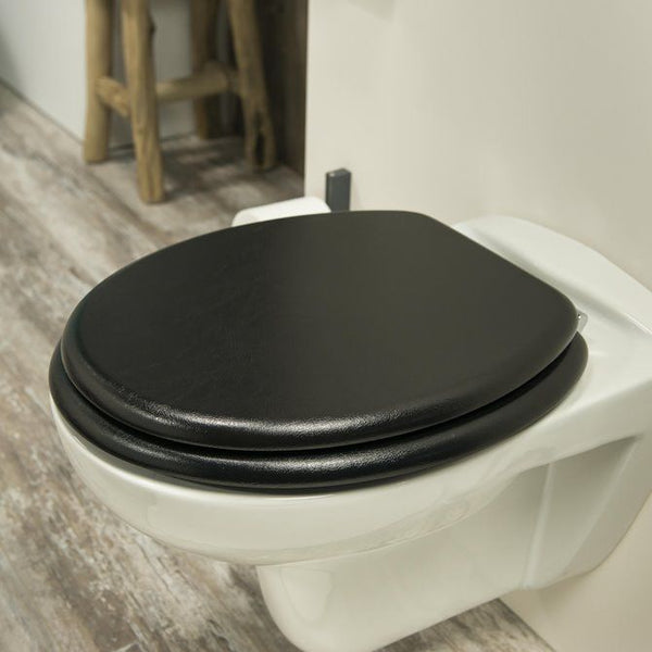 Leatherlook Toiletbril met deksel MDF Zwart