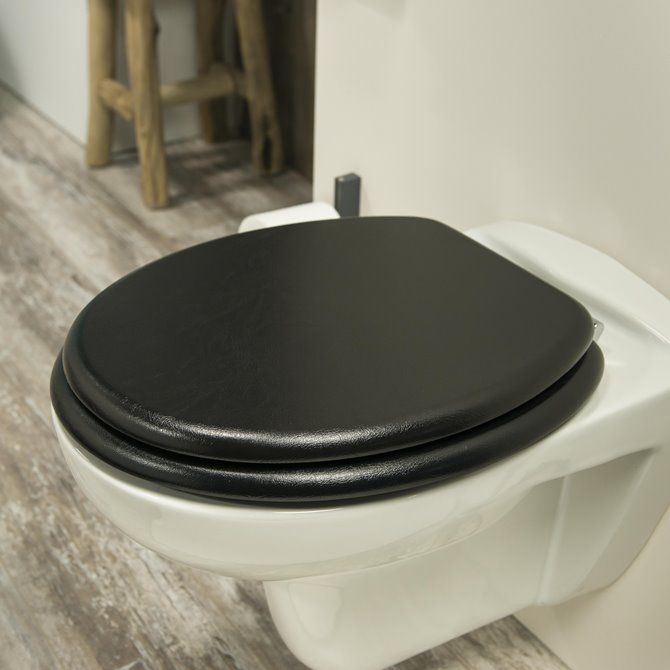 Leatherlook Toiletbril met deksel MDF Zwart
