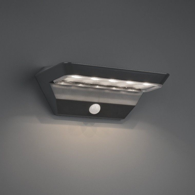 Wand lamp, Mendozaincl. 1 x LED,SMD,5,0 Watt,3000K,200 Lm.Armatuur Kunststof, AntracietL 22,0cm, H 9,0cm, ? 12,0cmWerkt op batterijen,IP44,Solar,ErP 2