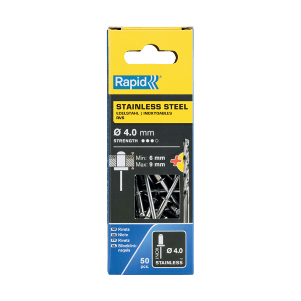 Rapid rivet ø 4x12mm rvs met drill (50)