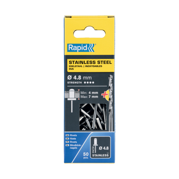 Rapid rivet ø 48x10mm rvs met drill (50)