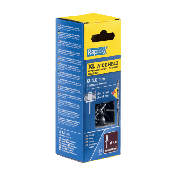 Rapid rivets xl ø 4x12mm alu + boor (50)