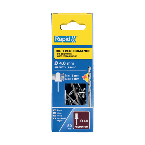 Rapid Blindklinknagels High Performance Ø 4 x 10 mm incl. Boor 50 st., Box