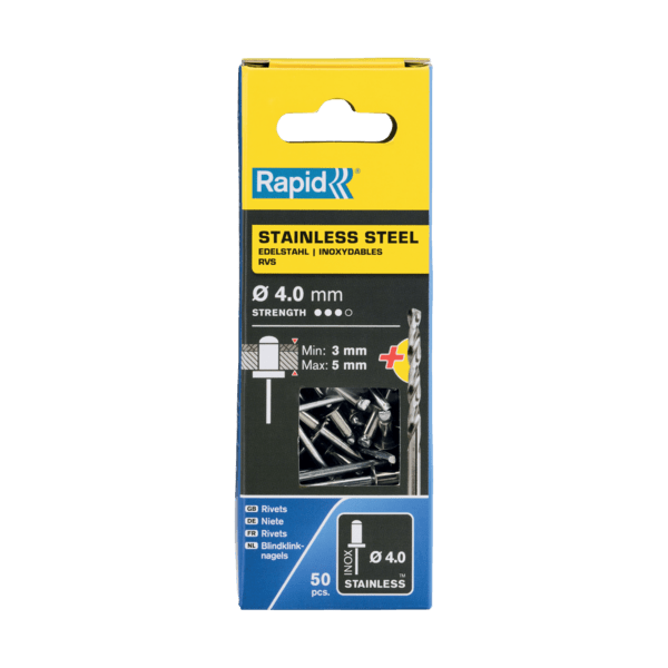 Rapid Blindklinknagels RVS Ø 4 x 8 mm incl. Boor 50 st., Box