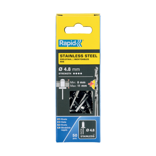 Rapid Blindklinknagels RVS Ø 4,8 x 14 mm incl. Boor 50 st., Box