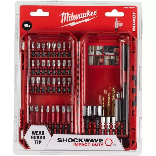 Shockwave bit set packout ready box (25x 25mm & 8x 50mm & 2x doppen & 2x bithouder & 3x red hex boren)
