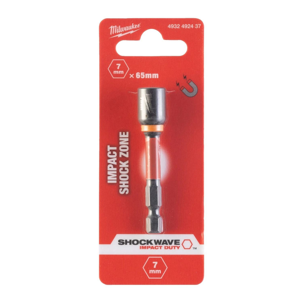 Magnetische shockwave moeraanzetter dop hex 7 x 65 mm