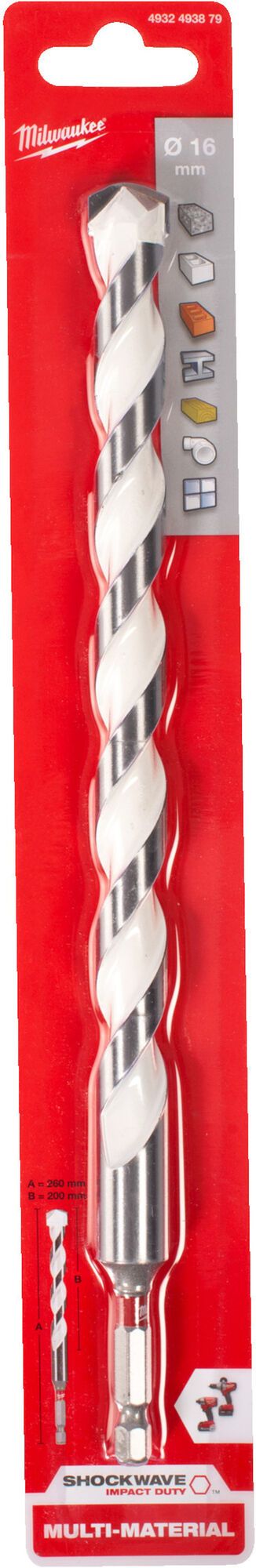 Multi materiaalboor shockwave 16 x 260 mm