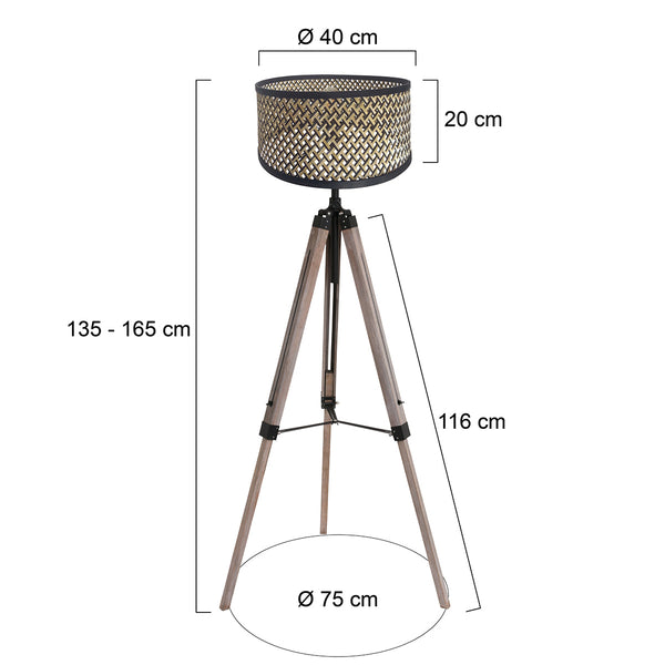 Vloerlamp triek 4098zw met naturel/zwart bamboe kap ø40 cm