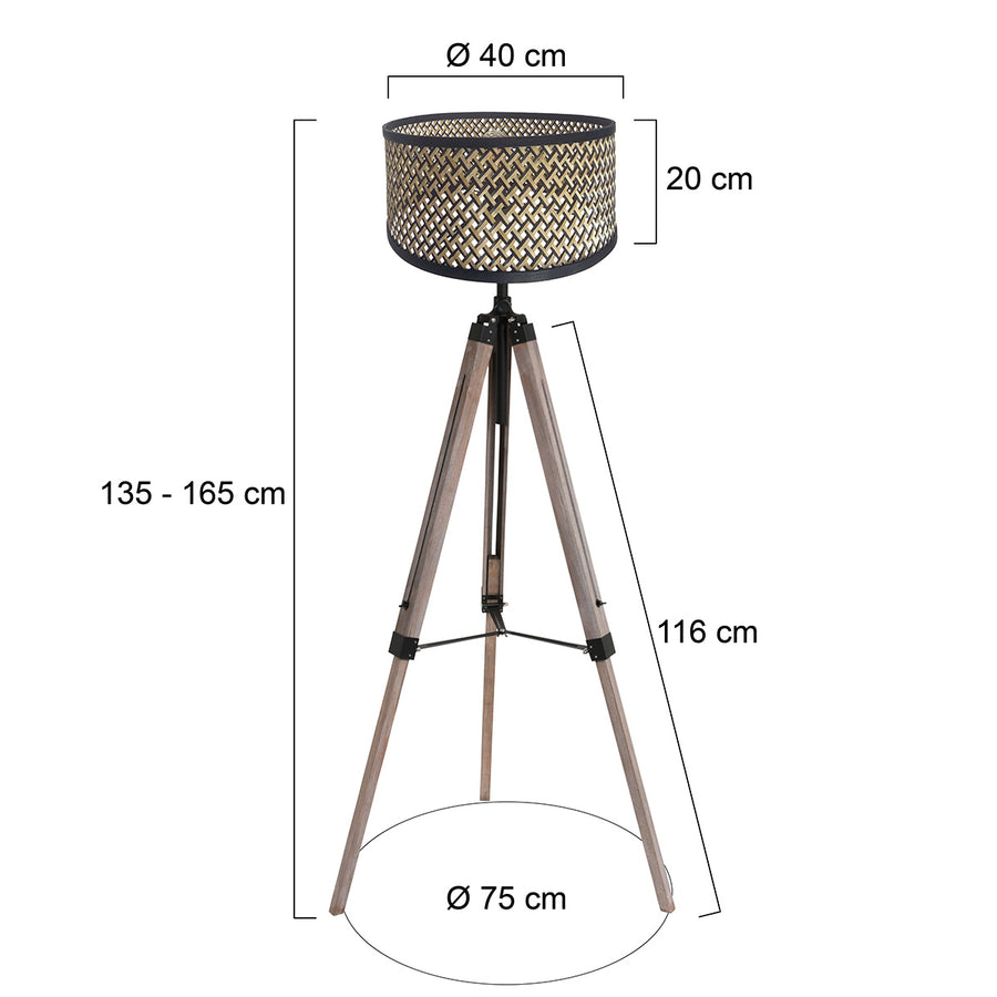 Vloerlamp triek 4098zw met naturel/zwart bamboe kap ø40 cm