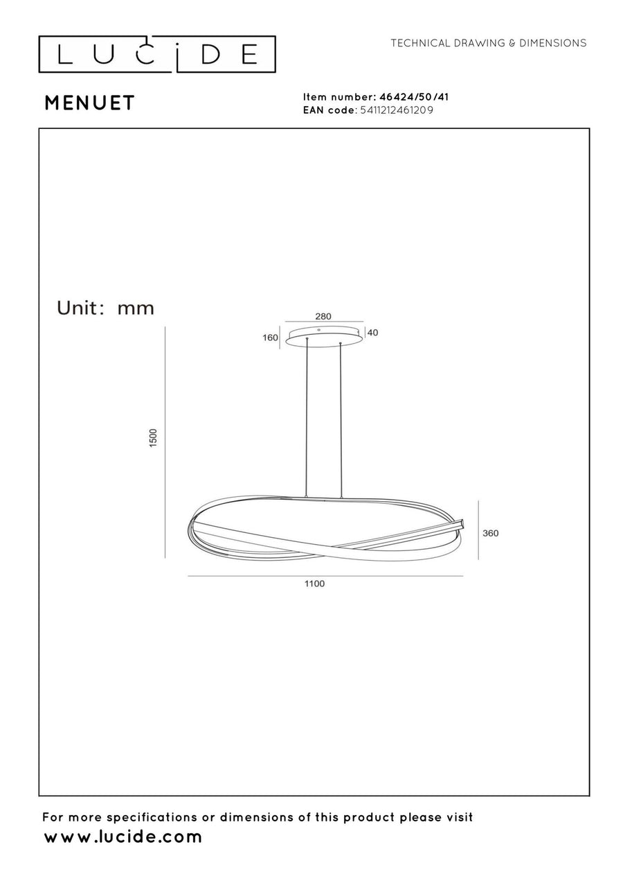 Lucide MENUET dimbare LED-hanglamp 46 W, 2200–3000 K, taupe