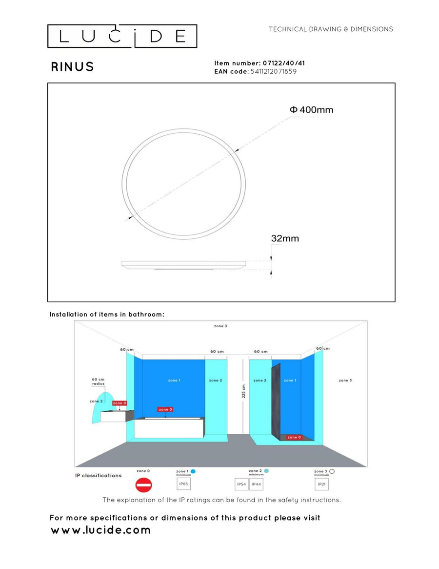 Lucide RINUS LED-plafondlamp voor de badkamer Ø 40 cm, 24 W, 2200–3000 K, IP44, opaal