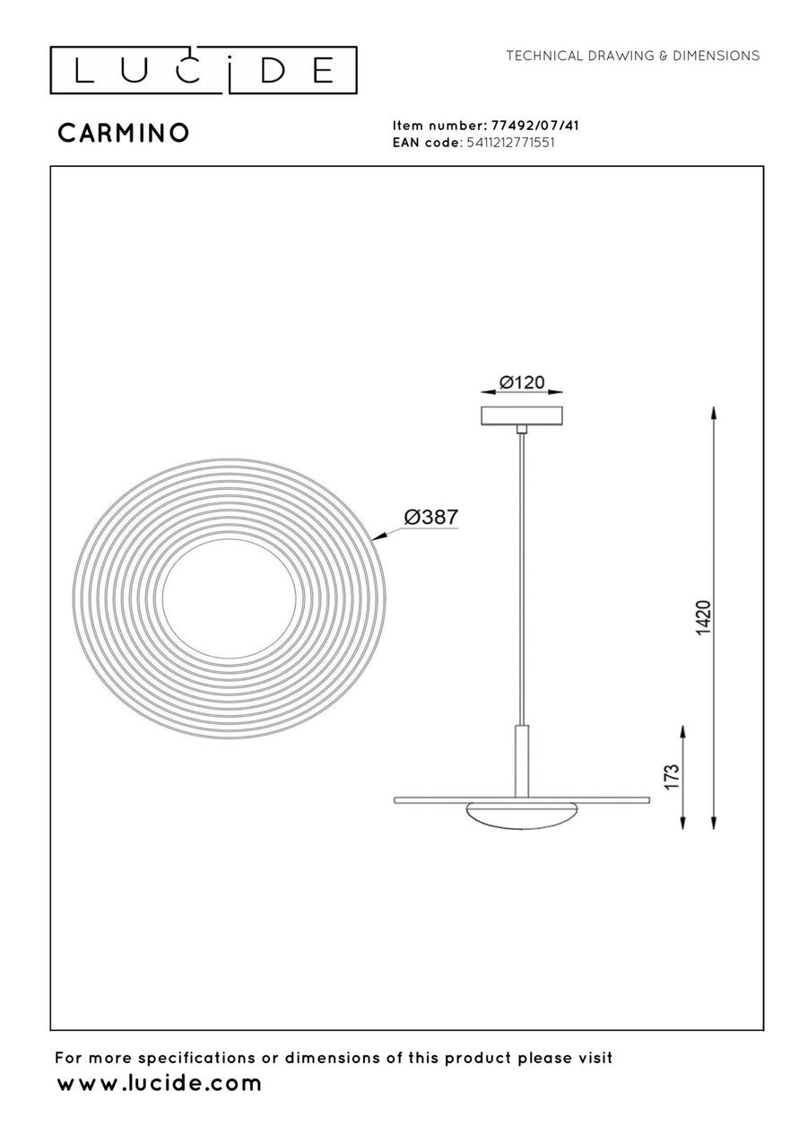 Lucide CARMINO LED-hanglamp Ø 38,7 cm, 8 W, taupe
