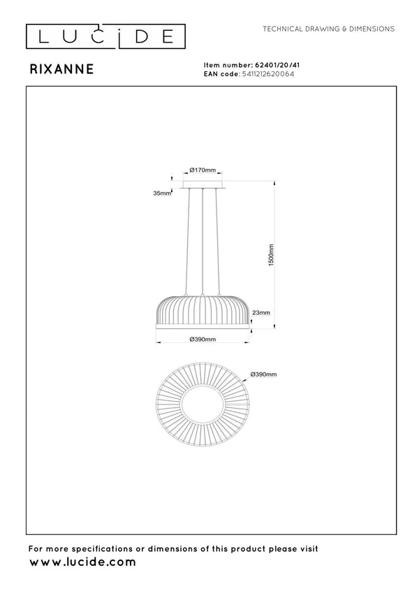 Lucide RIXANNE dimbare LED-hanglamp met 3 dimstanden, Ø 40 cm, 22 W, 2200–4000 K, taupe