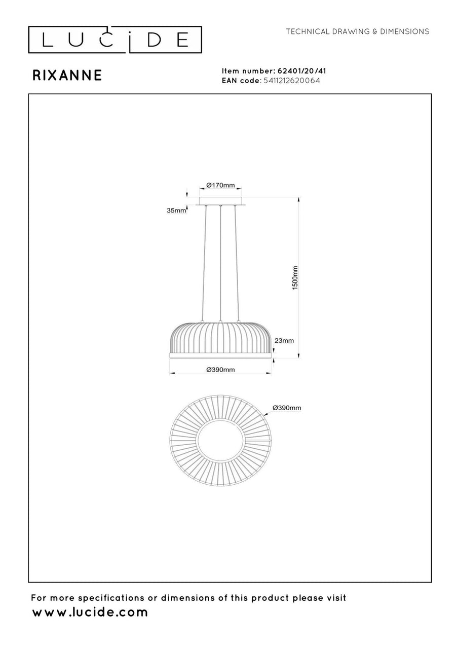 Lucide RIXANNE dimbare LED-hanglamp met 3 dimstanden, Ø 40 cm, 22 W, 2200–4000 K, taupe