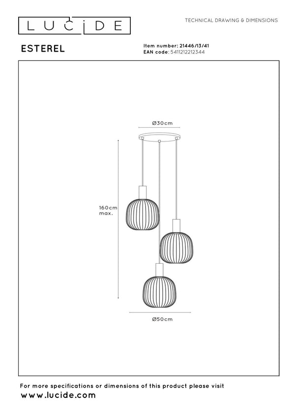 Lucide ESTEREL hanglamp 3 × GU10, taupe