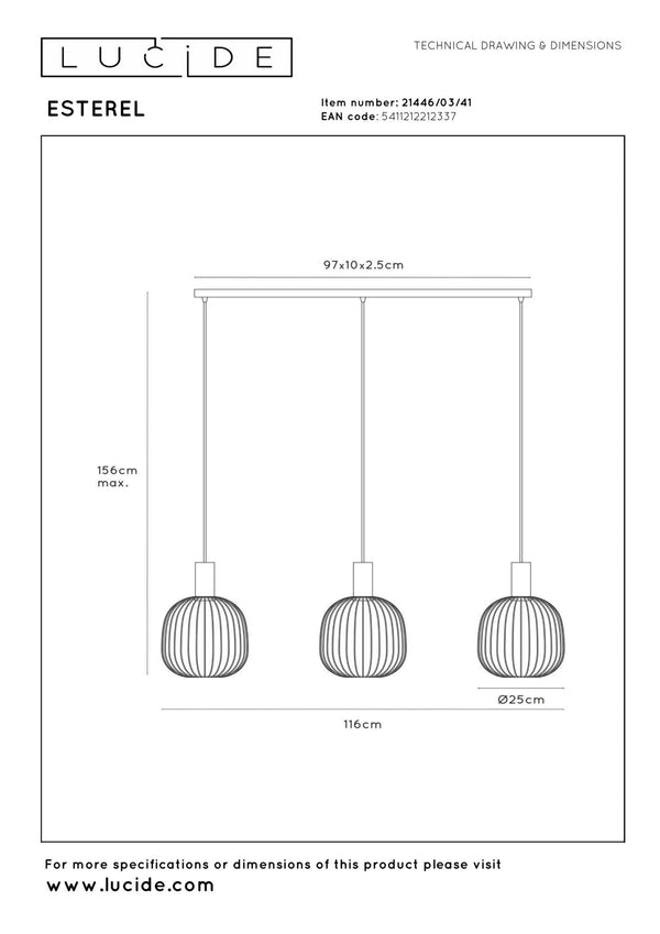 Lucide ESTEREL hanglamp 3 × GU10, taupe