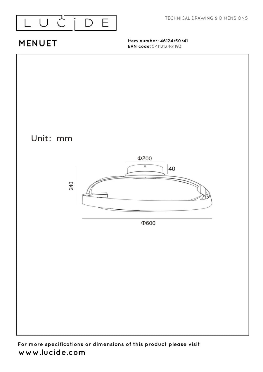 Lucide MENUET dimbare LED-plafondlamp Ø 60 cm, 46 W, 2200–3000 K, taupe