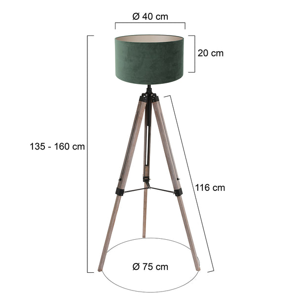 Vloerlamp triek 4104zw met groene velours kap ø40 cm