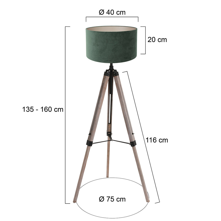 Vloerlamp triek 4104zw met groene velours kap ø40 cm