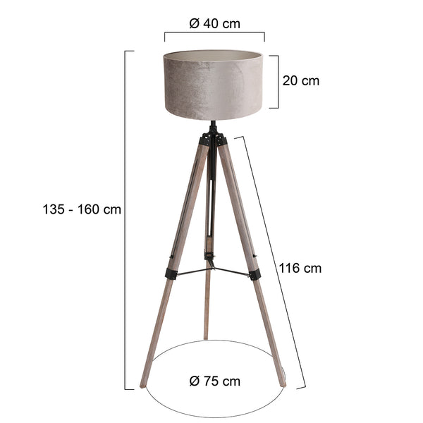 Vloerlamp triek 4106zw met grijze velours kap ø40 cm