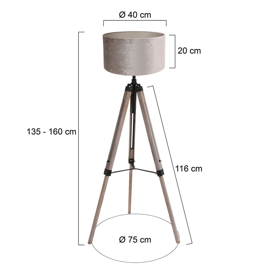 Vloerlamp triek 4106zw met grijze velours kap ø40 cm