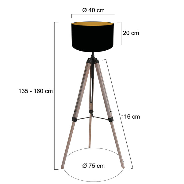 Vloerlamp triek 4107zw met zwart-gouden linnen kap ø40 cm