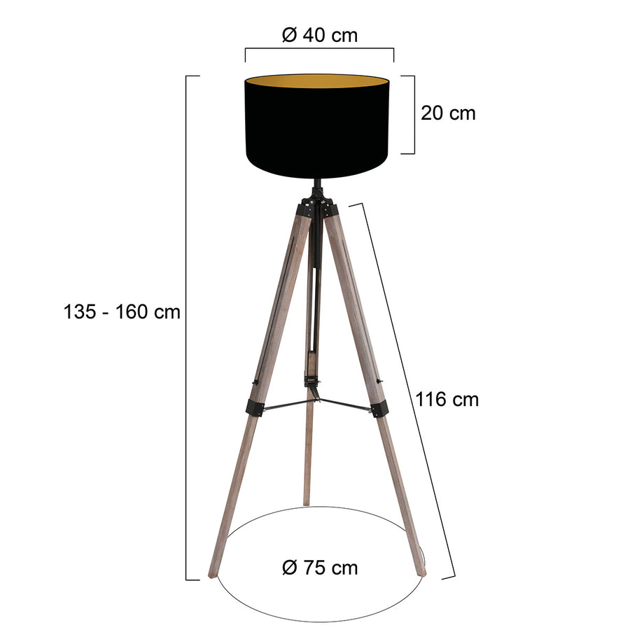 Vloerlamp triek 4107zw met zwart-gouden linnen kap ø40 cm