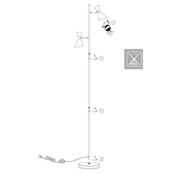 Zwarte 2 lichts vloerlamp preto 4112zw met gu10 fittingen
