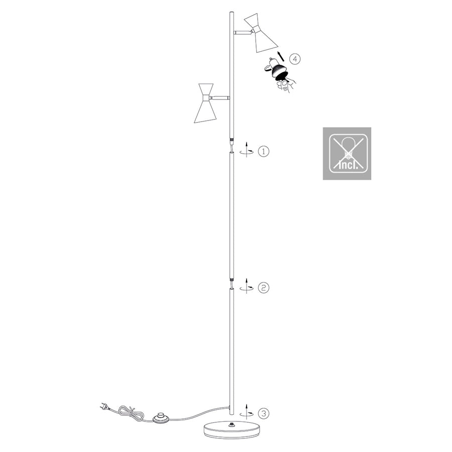 Zwarte 2 lichts vloerlamp preto 4112zw met gu10 fittingen