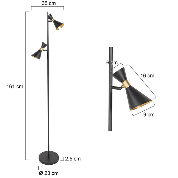 Zwarte 2 lichts vloerlamp preto 4112zw met gu10 fittingen