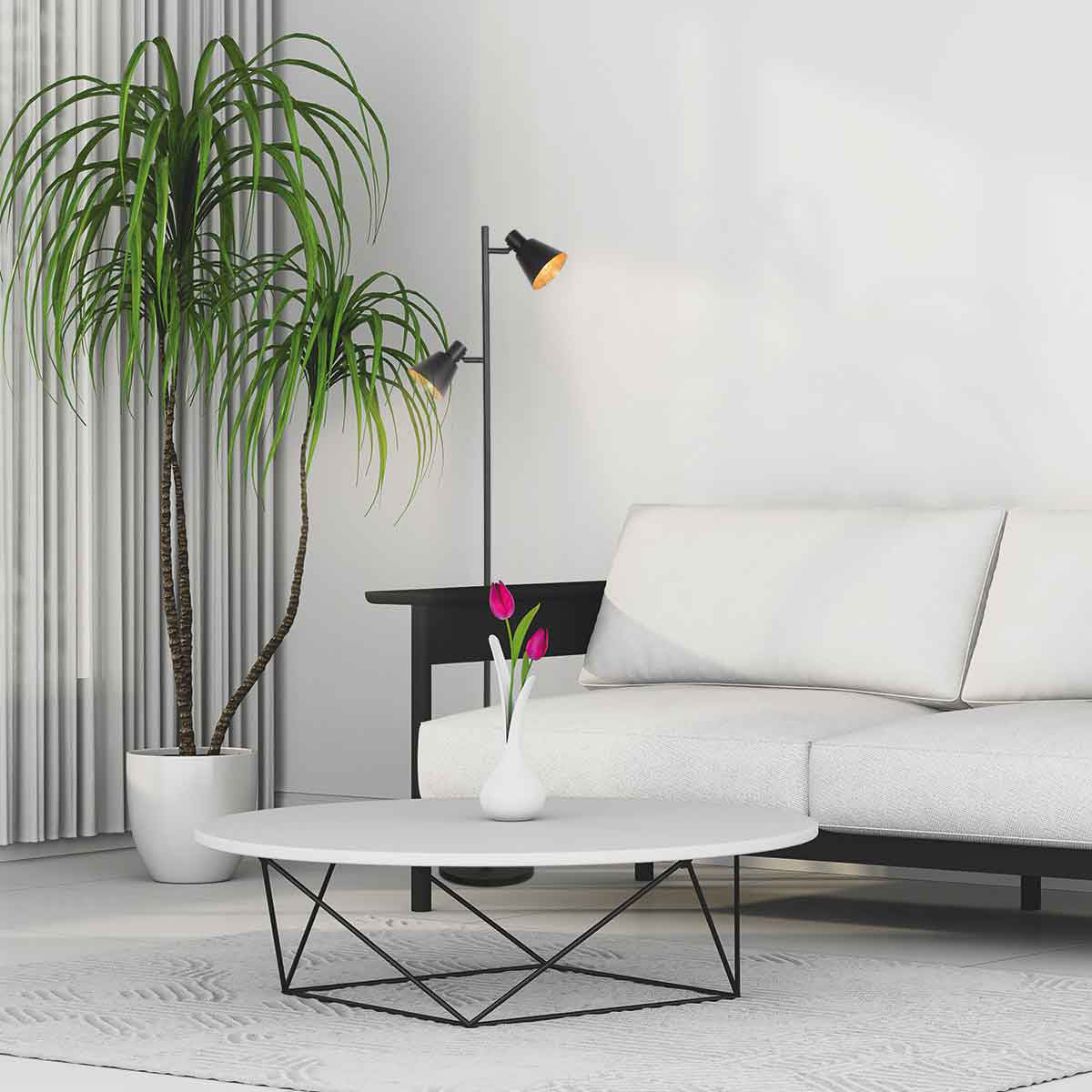Zwarte 2 lichts vloerlamp oeroe 4117zw met e14 fittingen