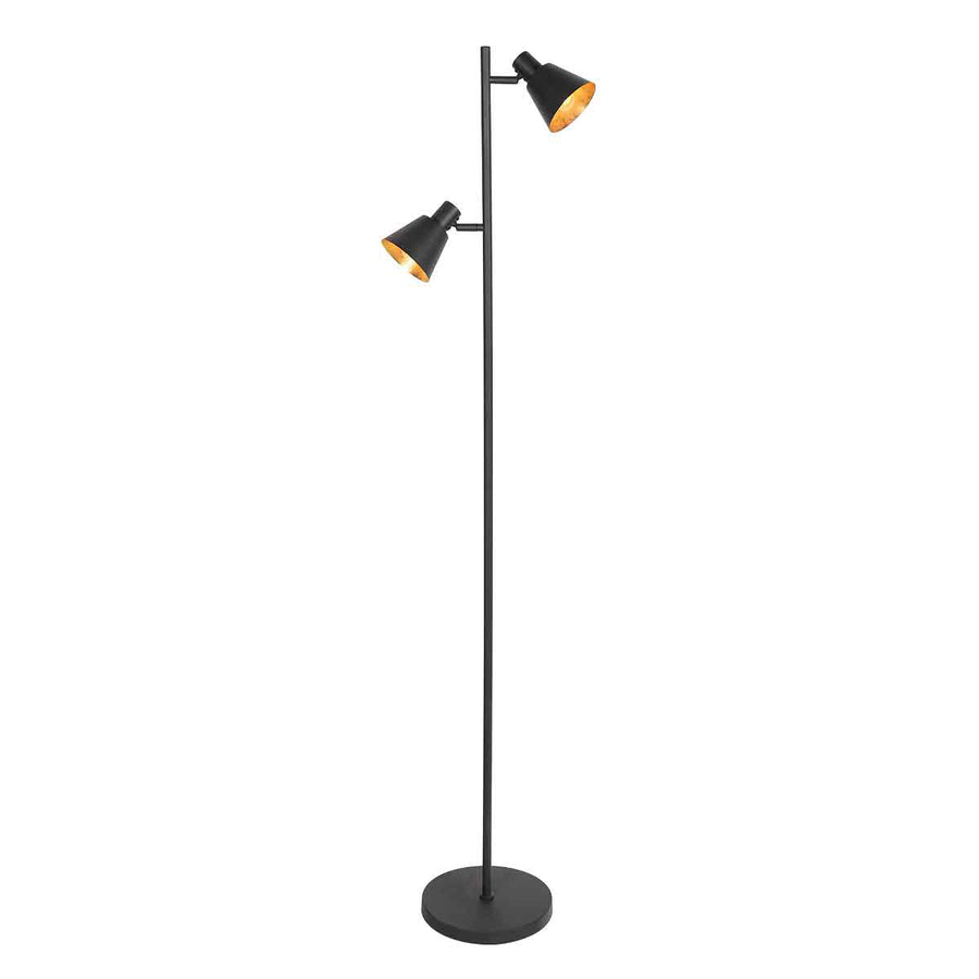 Zwarte 2 lichts vloerlamp oeroe 4117zw met e14 fittingen