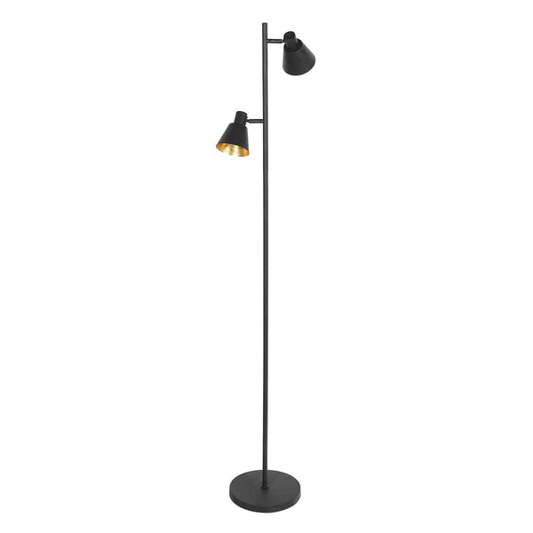 Zwarte 2 lichts vloerlamp oeroe 4117zw met e14 fittingen