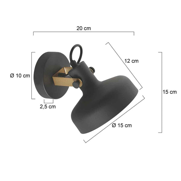 Zwarte wandlamp prato 4118zw met e14 fitting