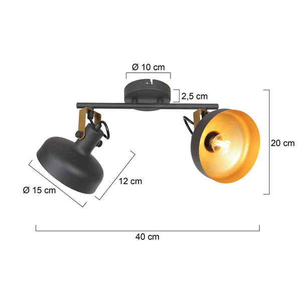 Zwarte 2 lichts spot / wandlamp prato 4119zw