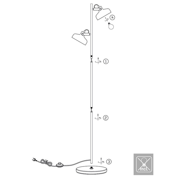 Zwarte 2 lichts vloerlamp prato 4121zw met e14 fittingen