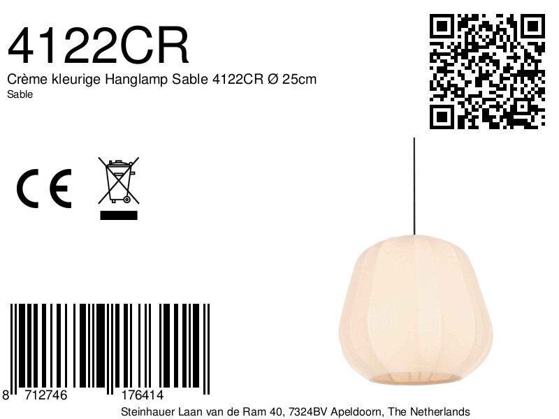 Hanglamp sable 4122cr - sfeervolle pendel met crème linnen kap ø25 cm