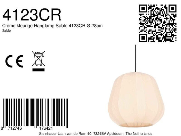 Hanglamp sable 4123cr - sfeervolle pendel met crème linnen kap ø28 cm